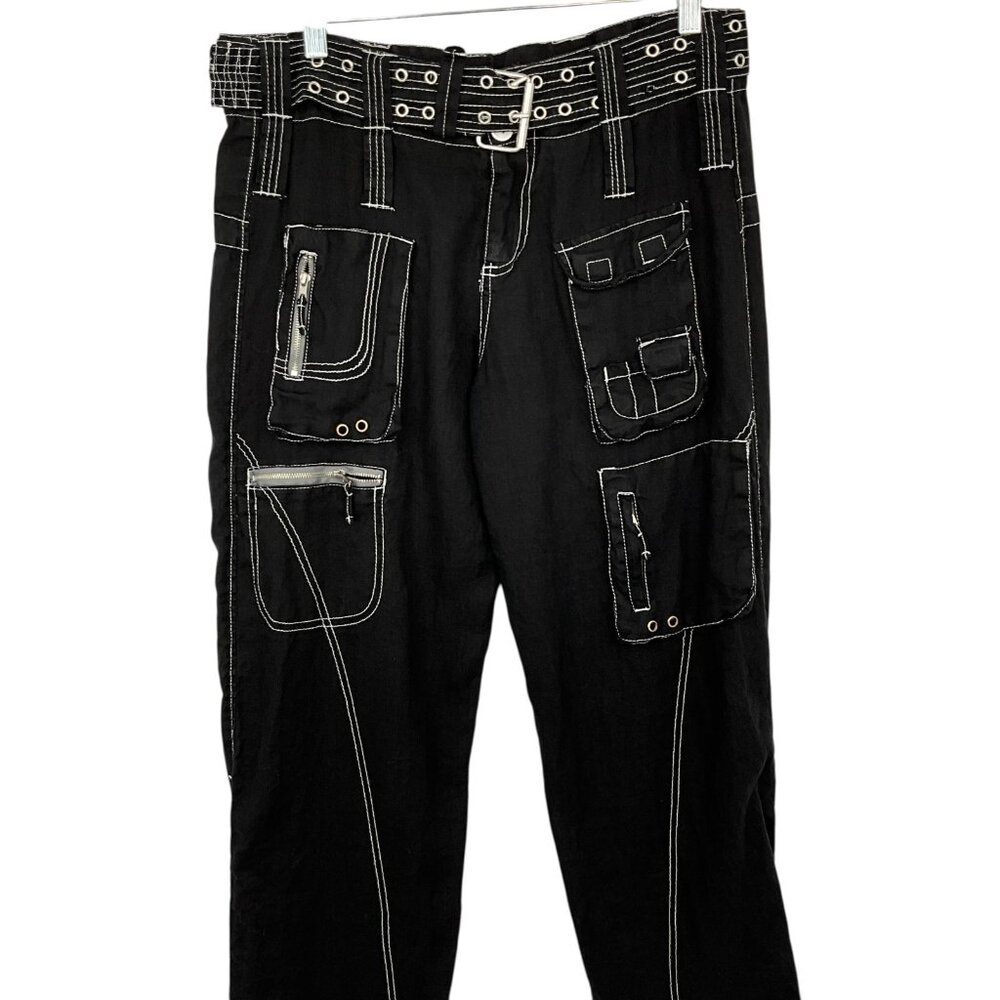Pete & Greta Johnny Was Marika Cargo Pants Black Size 4 100% Linen Pockets - Picture 2 of 9